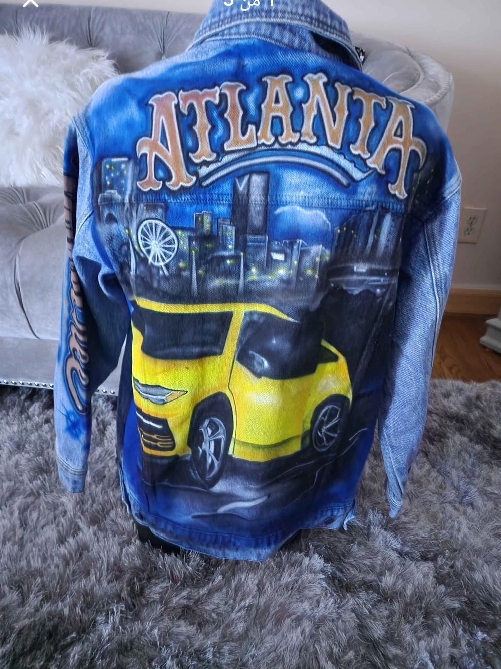 Handpainted 'Atlanta' Denim Jacket with Yellow Car Artwork